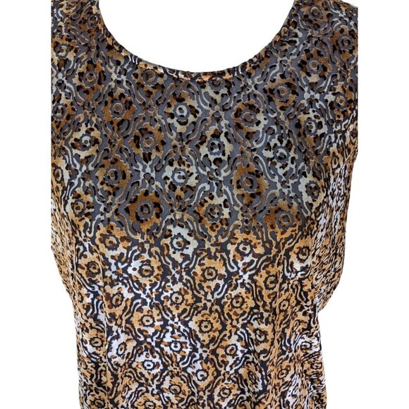 Tanjay Burnout Velvet Tank Top Womens Large Brown Leopard Cheetah Animal Print - Picture 2 of 8